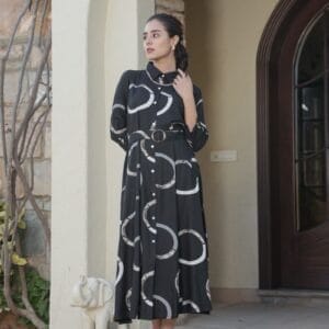 Black Geometric Print Cotton Casual Gown (4)