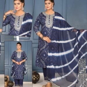 Blue Bandhni Print Cotton Ethnic Straight Suit
