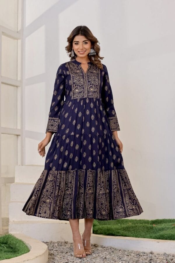 Blue Printed Cotton Ethnic Gown (1)