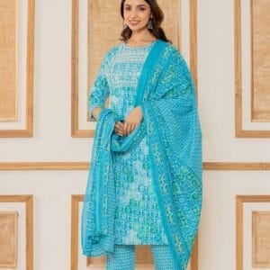 Firozi Floral Printed Cotton Ethnic Straight Suit