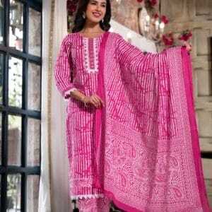 Pink Lines Cotton Ethnic Straight Suit (1)
