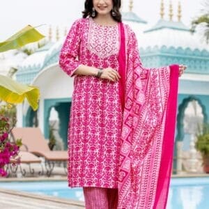 Rust Floral Printed Cotton Ethnic Straight Suit (1)