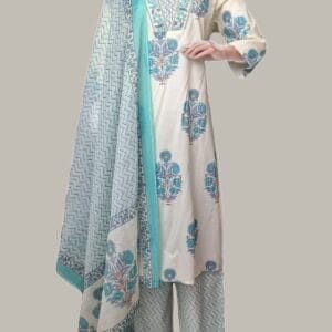 White Green Broad Print Cotton Ethnic Straight Suit (1)