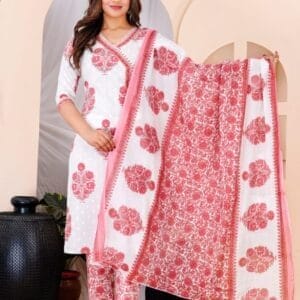 White Pink Big Print Cotton Ethnic Straight Suit Angrakha (6)