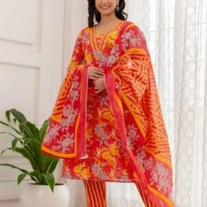 Yellow Pink Floral Cotton Ethnic Straight Suit (2)